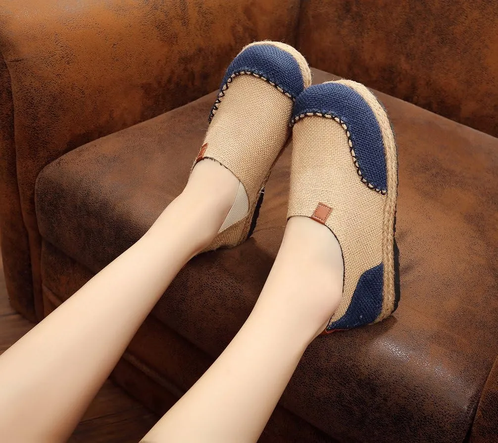 Ausom Womens Fashion Slip-on Round Toe Flat Line Espadrilles Loafer Canvas Shoes