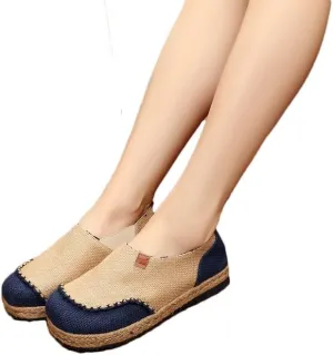 Ausom Womens Fashion Slip-on Round Toe Flat Line Espadrilles Loafer Canvas Shoes