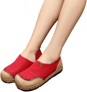 Ausom Womens Fashion Slip-on Round Toe Flat Line Espadrilles Loafer Canvas Shoes