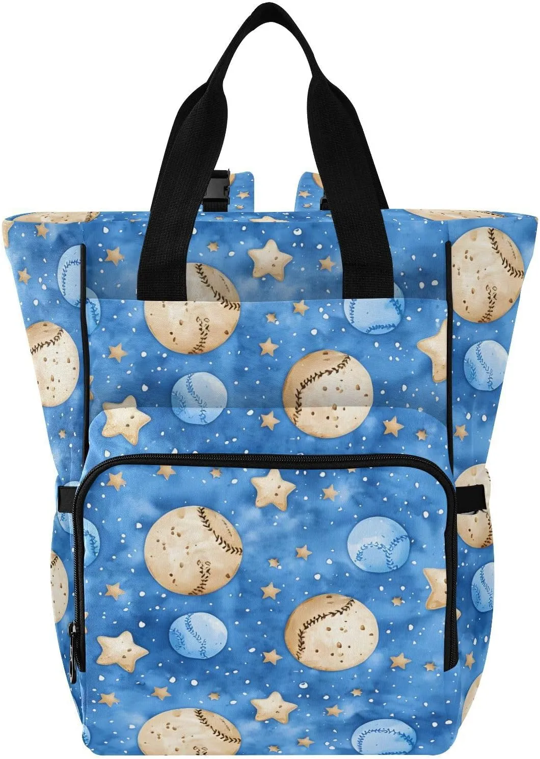 Baby Diaper Bag Backpack Baseball Stars Blue Pattern Large Tote Baby Bag for Boys, Girls, Waterproof Multi Function Diaper Backpack, Travel Essentials for Moms