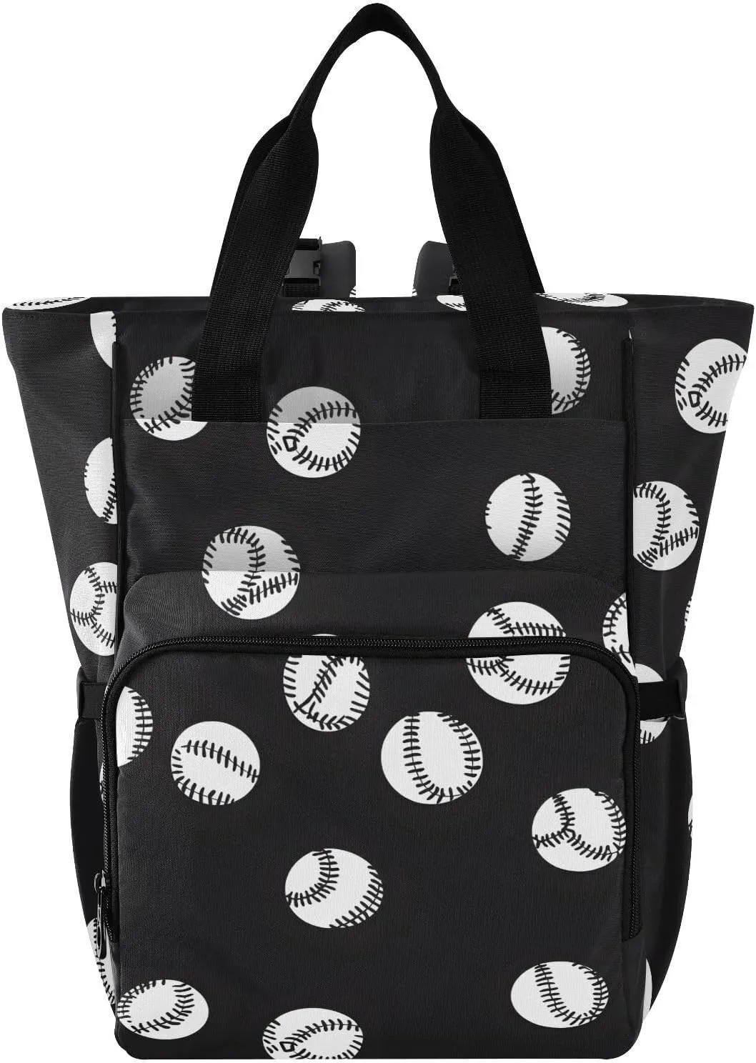 Baby Diaper Bag Backpack Black White Baseball Pattern Large Tote Baby Bag for Boys, Girls, Waterproof Multi Function Diaper Backpack, Travel Essentials for Moms