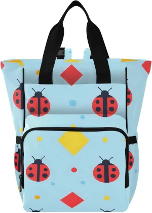 Baby Diaper Bag Backpack Ladybugs Shapes Pattern Red Yellow Large Tote Baby Bag for Boys, Girls, Waterproof Multi Function Diaper Backpack, Travel Essentials for Moms