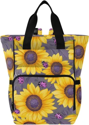 Baby Diaper Bag Backpack Yellow Sunflower Large Tote Baby Bag for Boys, Girls, Waterproof Multi Function Diaper Backpack, Travel Essentials for Moms