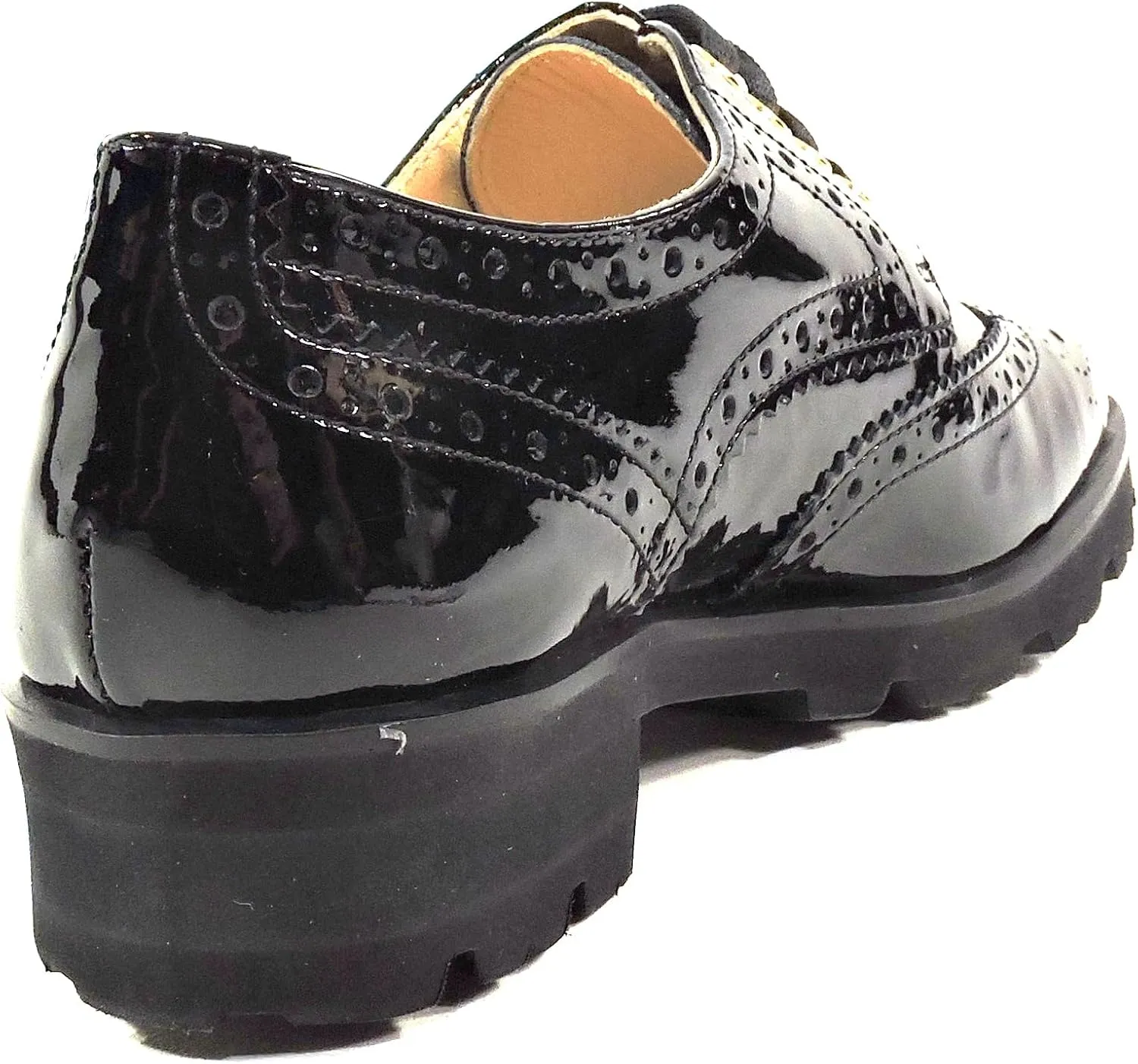 Baldinini Women's Oxford Shoes, Black Patent Leather, Wingtip Brogue, Lug Sole