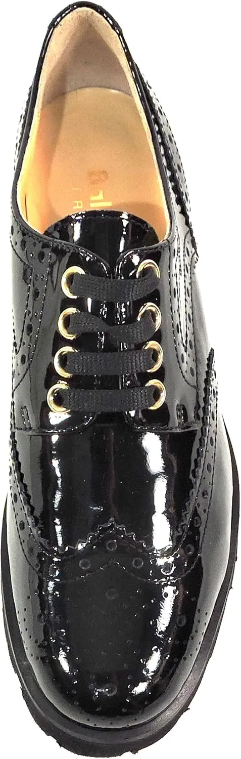 Baldinini Women's Oxford Shoes, Black Patent Leather, Wingtip Brogue, Lug Sole