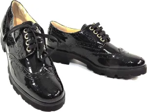 Baldinini Women's Oxford Shoes, Black Patent Leather, Wingtip Brogue, Lug Sole