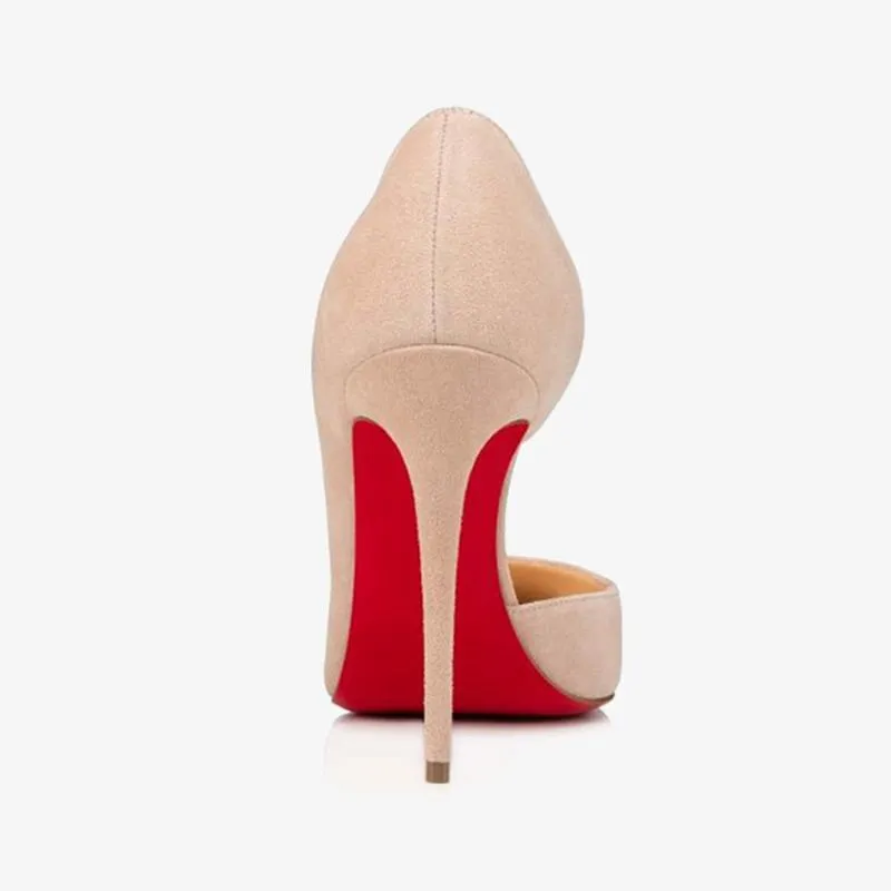 Beige Suede Pump with Pointed Toe