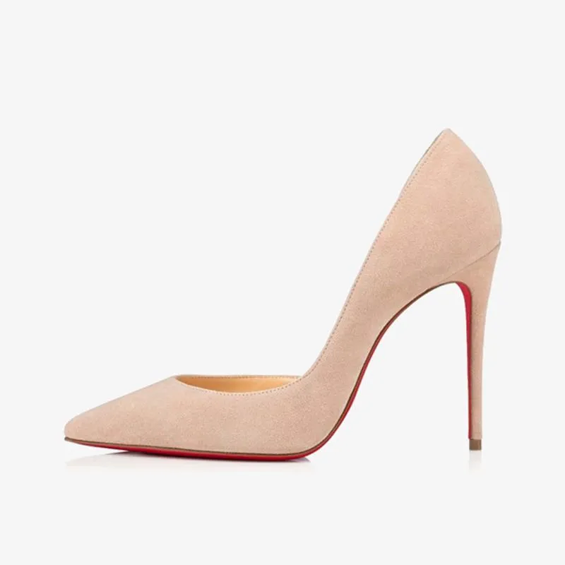 Beige Suede Pump with Pointed Toe
