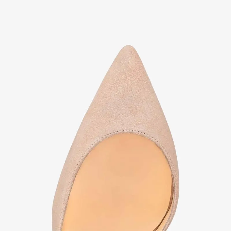 Beige Suede Pump with Pointed Toe
