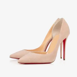 Beige Suede Pump with Pointed Toe