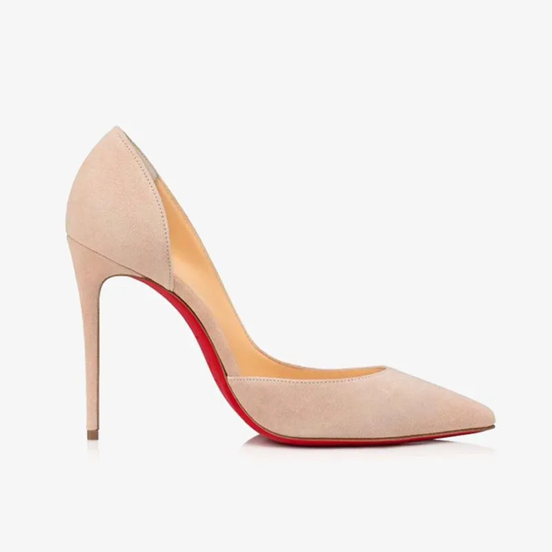 Beige Suede Pump with Pointed Toe