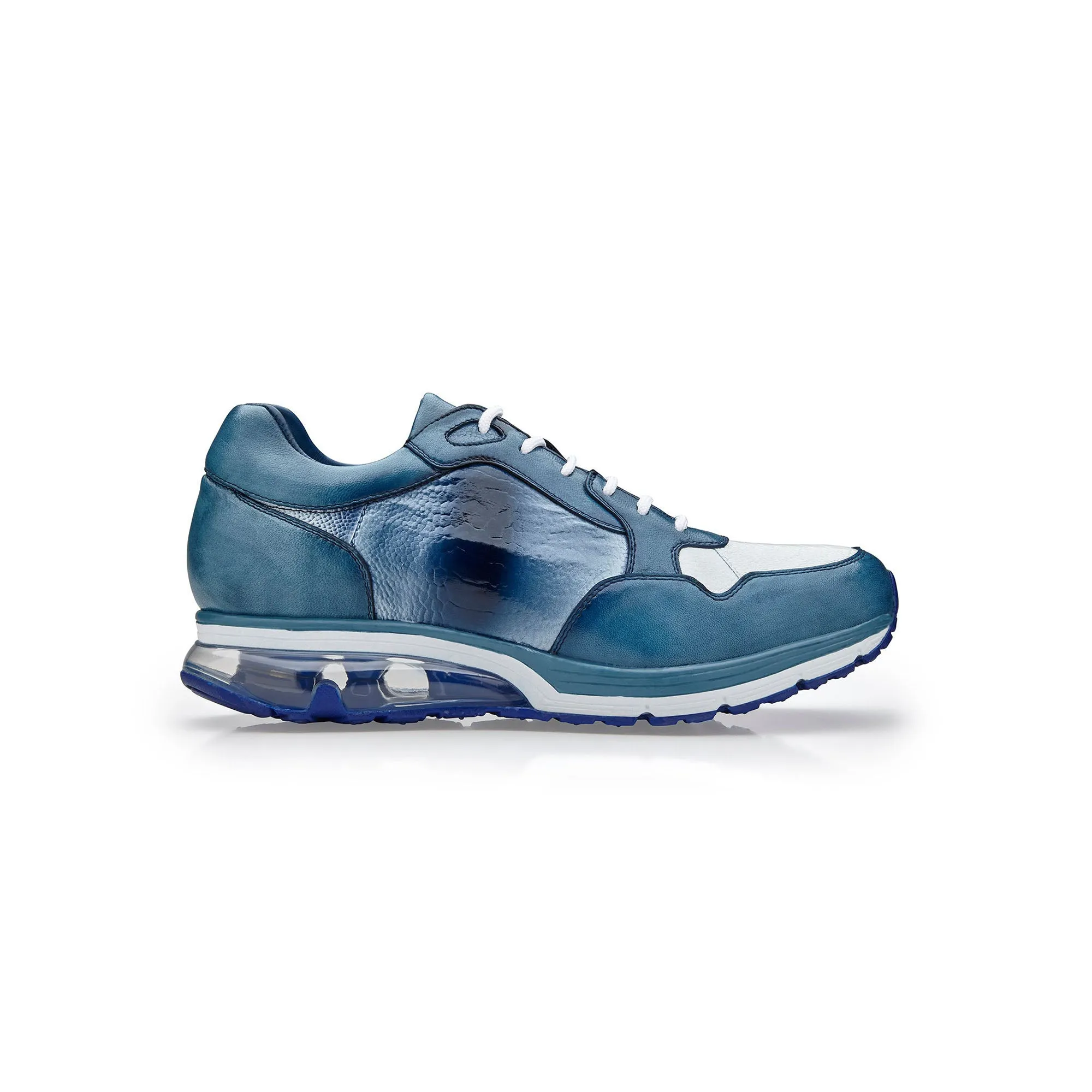 Belvedere Gino in Antique Caribbean Blue / White Genuine Ostrich Leg and Soft Calf Sneaker