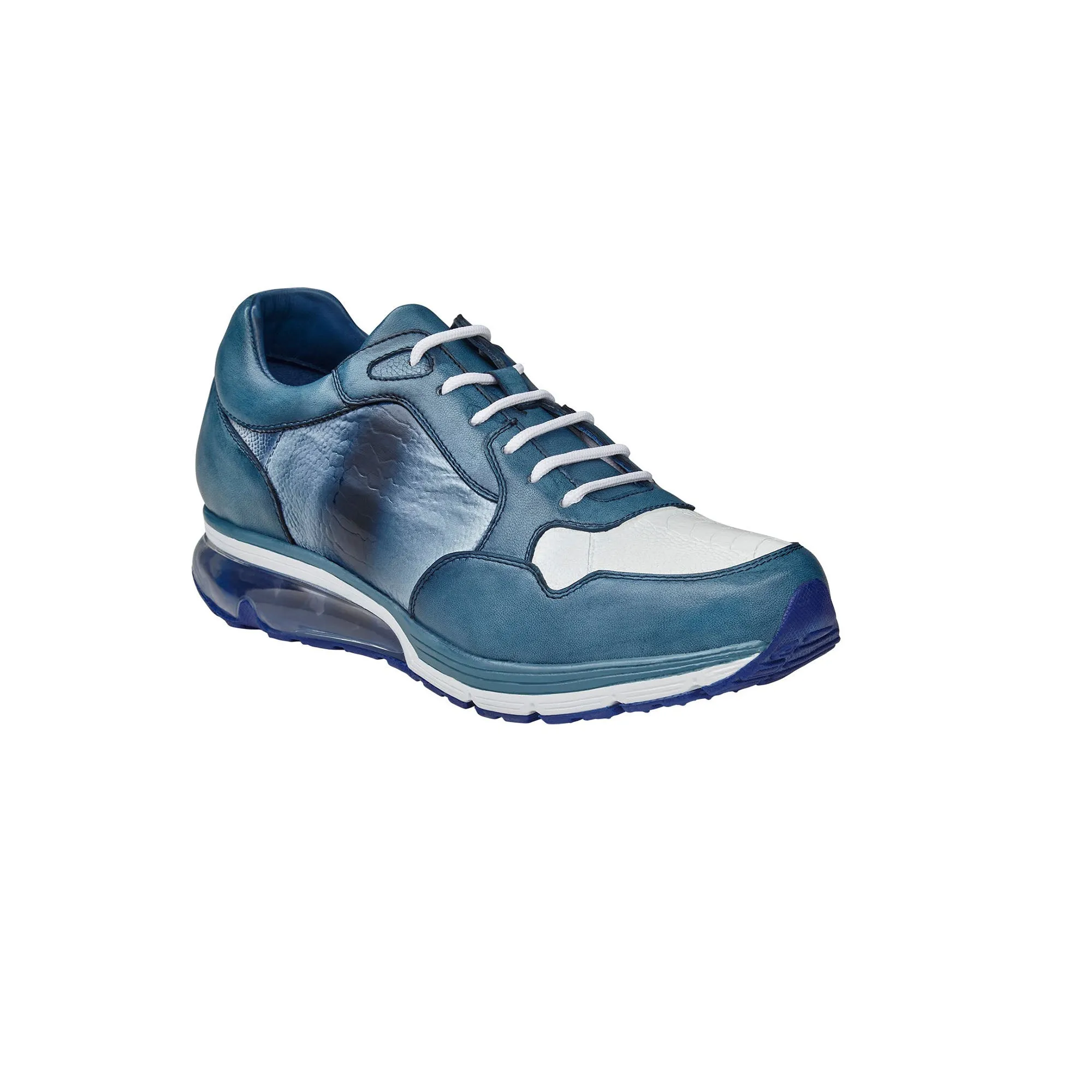 Belvedere Gino in Antique Caribbean Blue / White Genuine Ostrich Leg and Soft Calf Sneaker