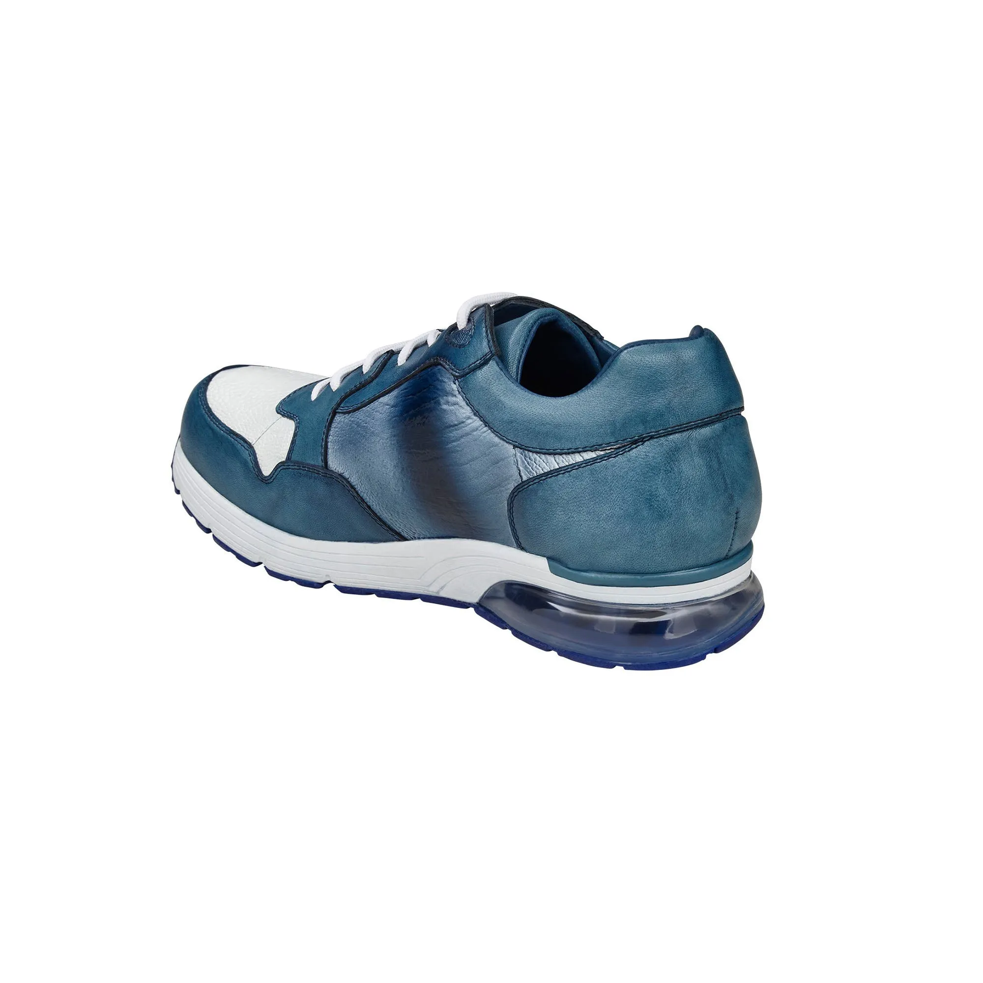 Belvedere Gino in Antique Caribbean Blue / White Genuine Ostrich Leg and Soft Calf Sneaker
