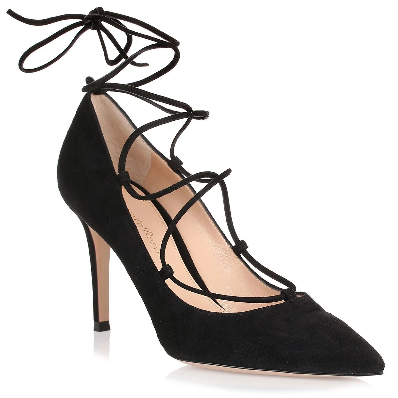Black suede lace-up pump