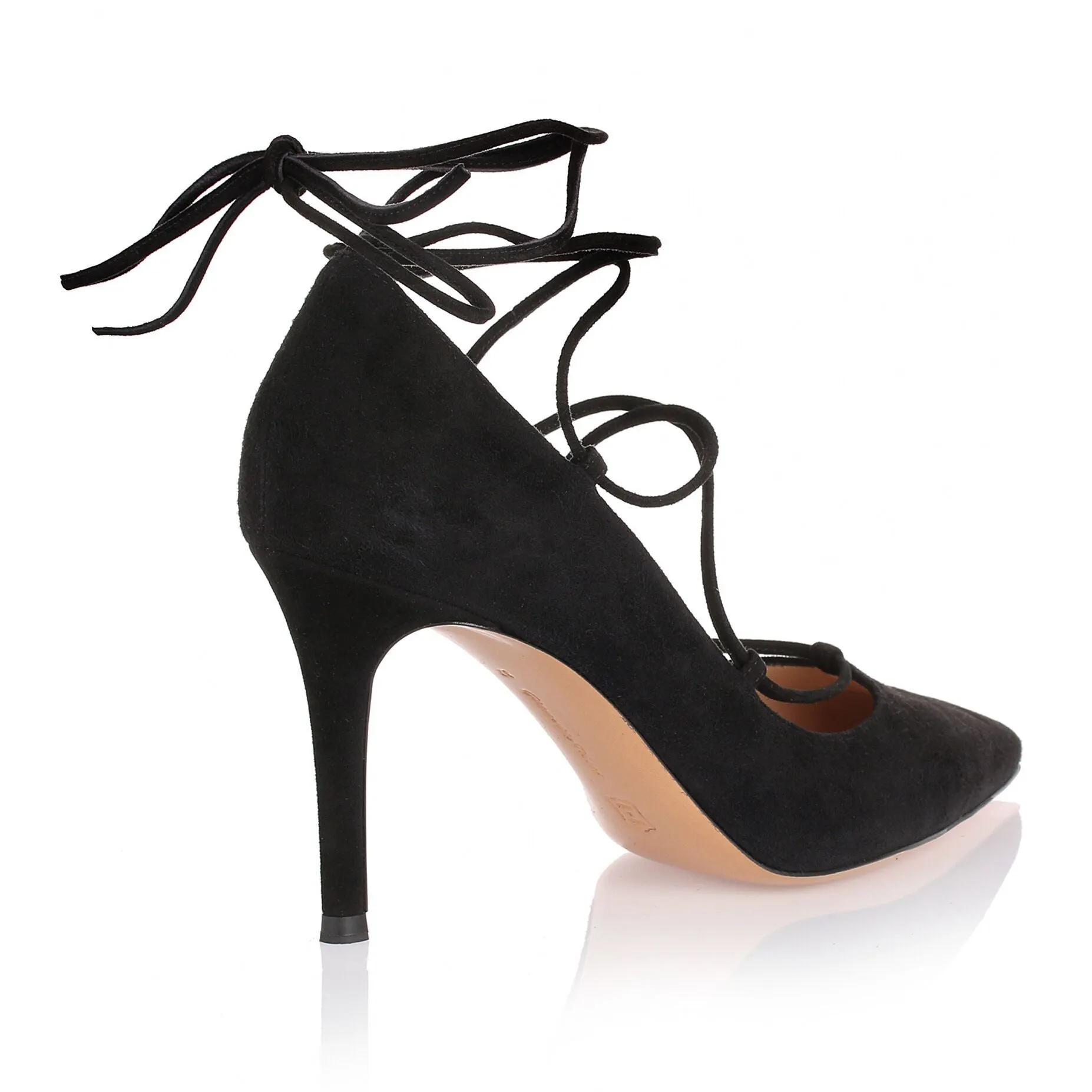 Black suede lace-up pump