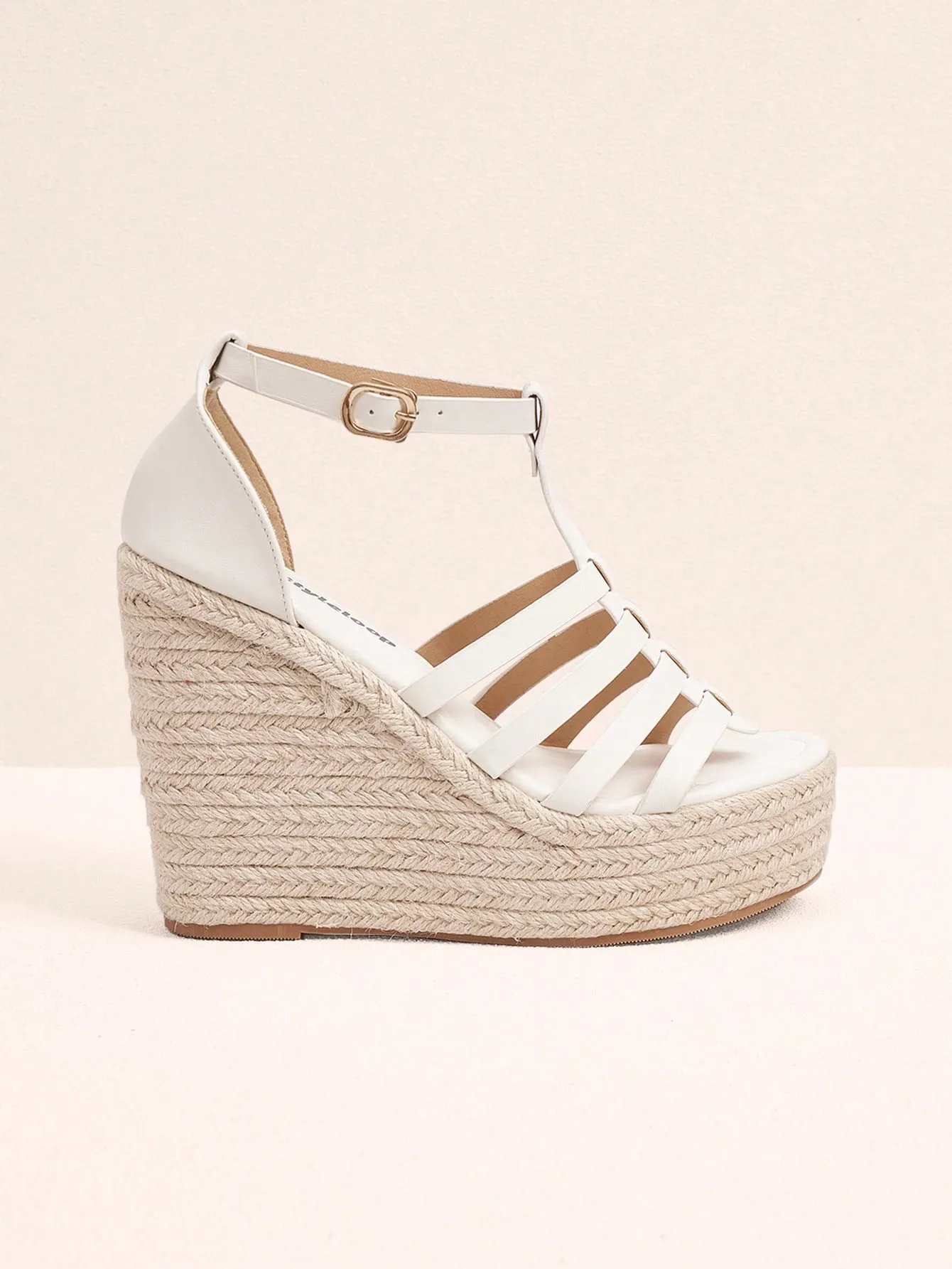 Bohemian Striped White Wedge Sandals with Jute Rope Accents