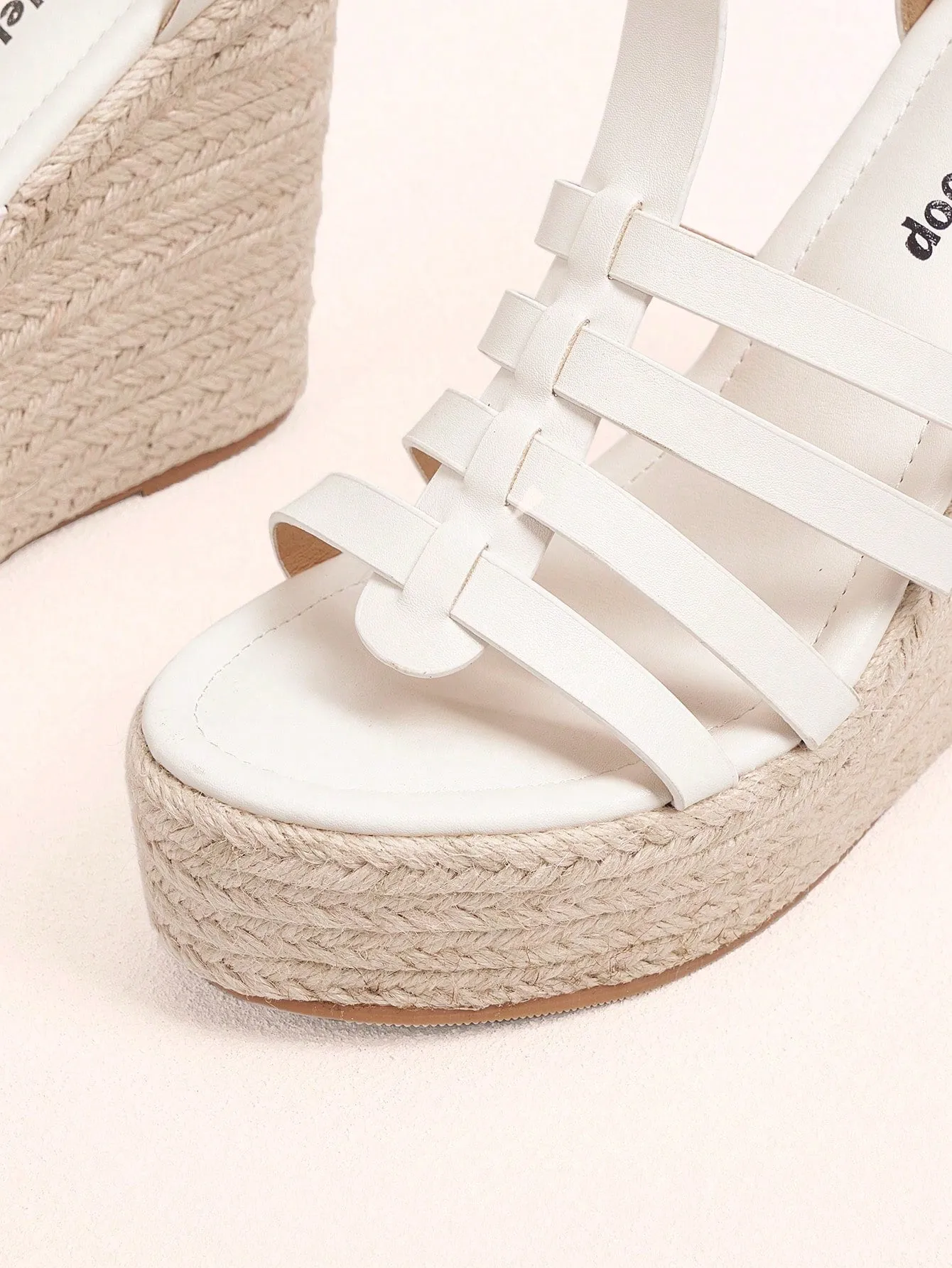 Bohemian Striped White Wedge Sandals with Jute Rope Accents