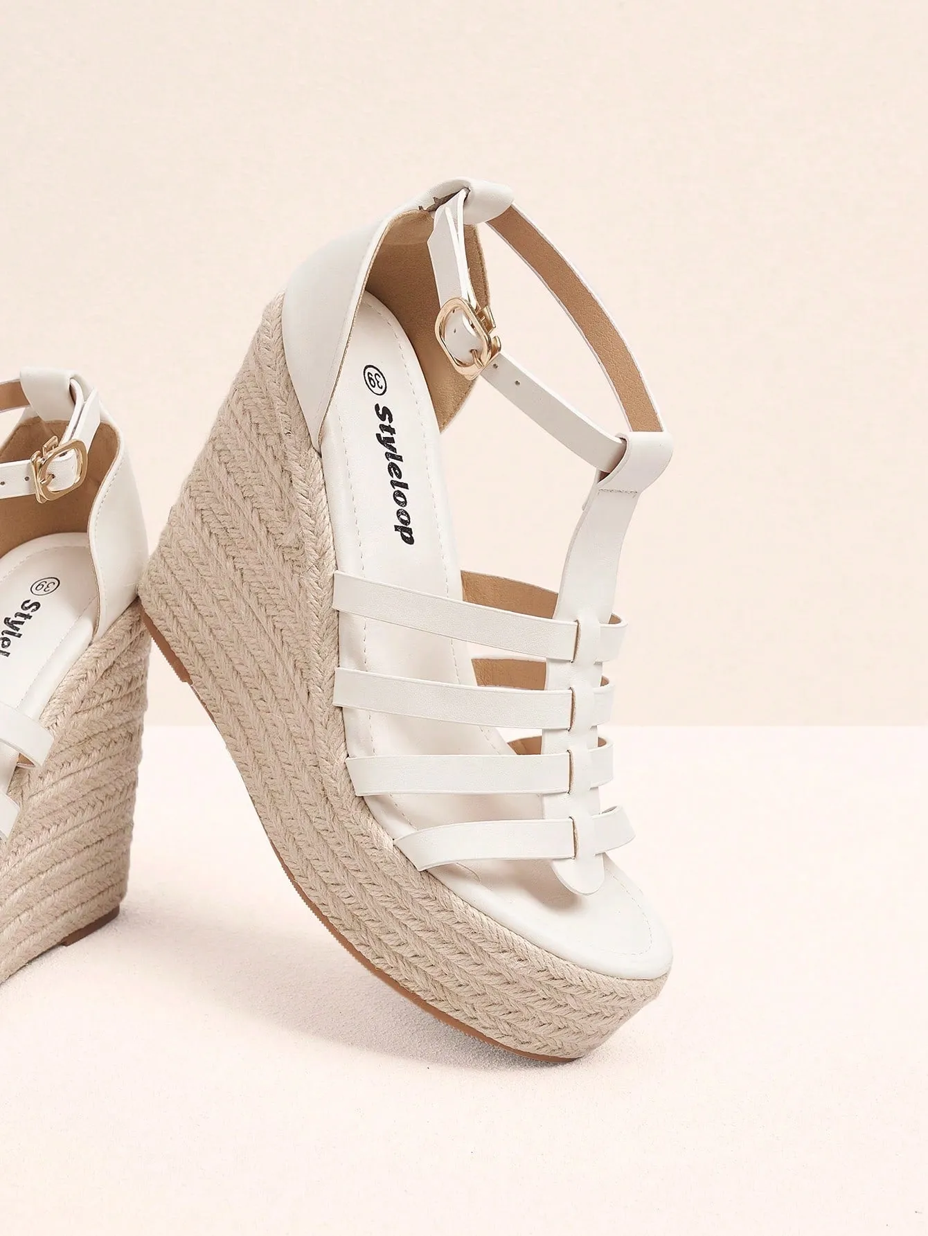 Bohemian Striped White Wedge Sandals with Jute Rope Accents