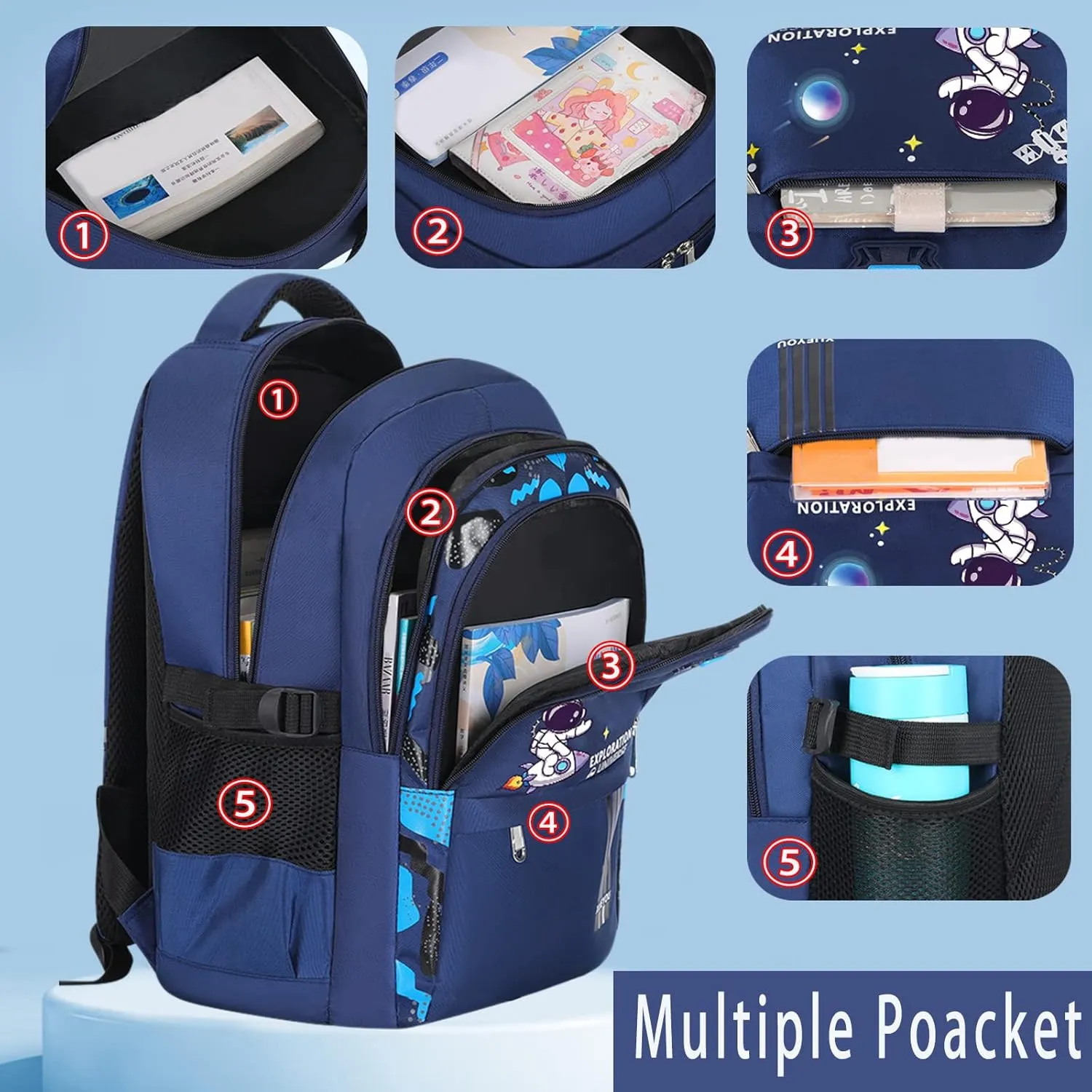 Boy Backpack, Backpack for Boys, Cute Kid Backpack, Waterproof Lightweight Schoolbag Backpack with Lunch Bag and Pencil Case, Black(3 PCS Set)