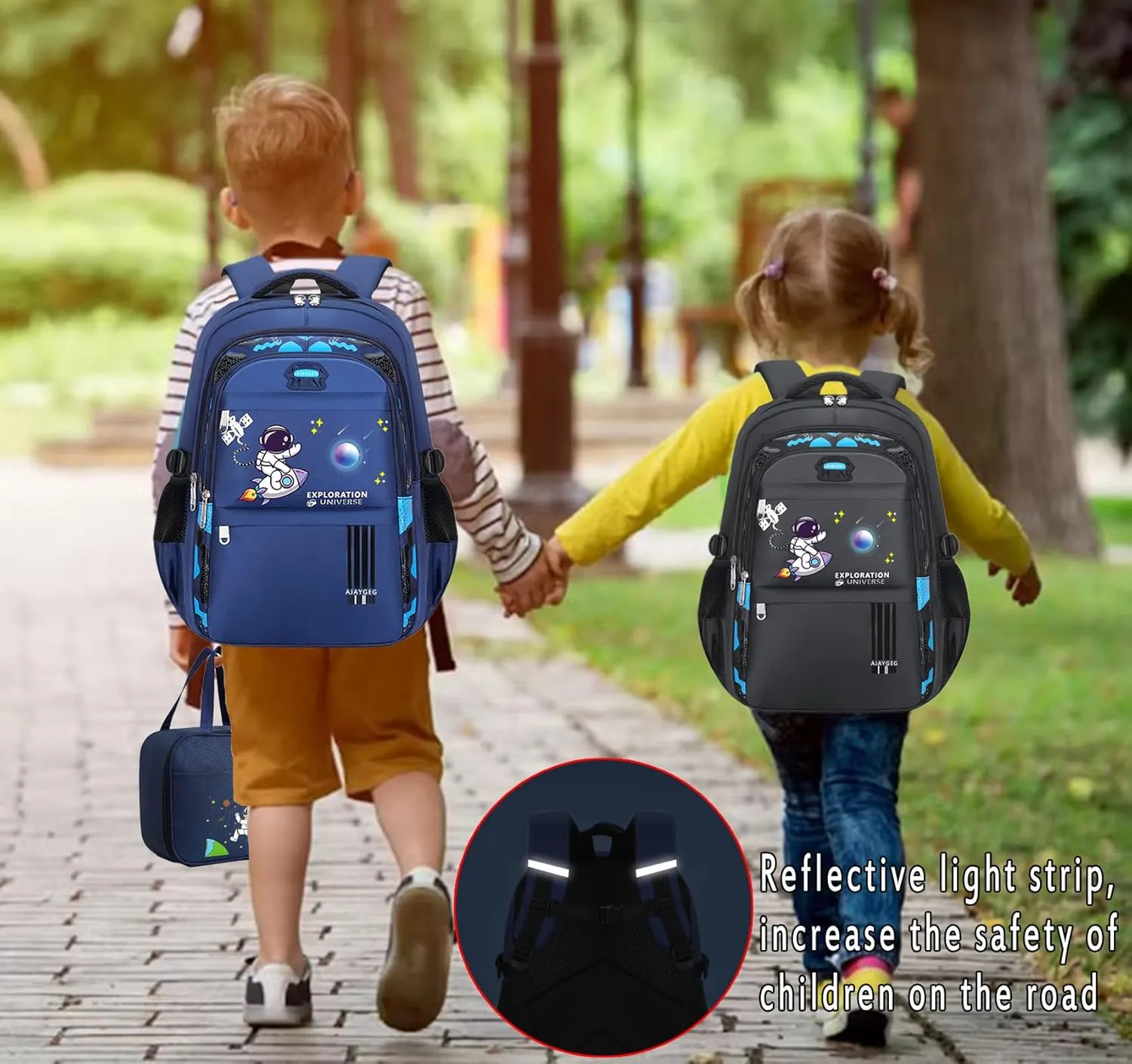 Boy Backpack, Backpack for Boys, Cute Kid Backpack, Waterproof Lightweight Schoolbag Backpack with Lunch Bag and Pencil Case, Black(3 PCS Set)