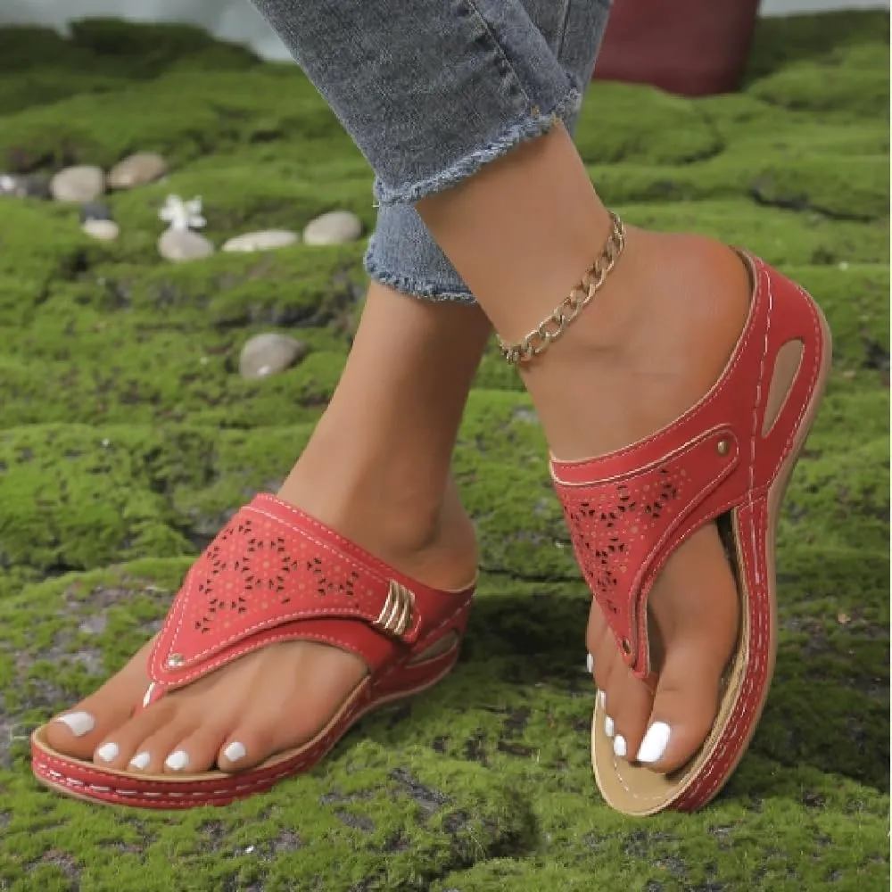 Breathable Mesh Sports Sandals with Non-Slip Sole, Women’s Thick-Soled Flip-Flops Wedge Heel Slippers, Summer Comfortable Orthopedic Sandals