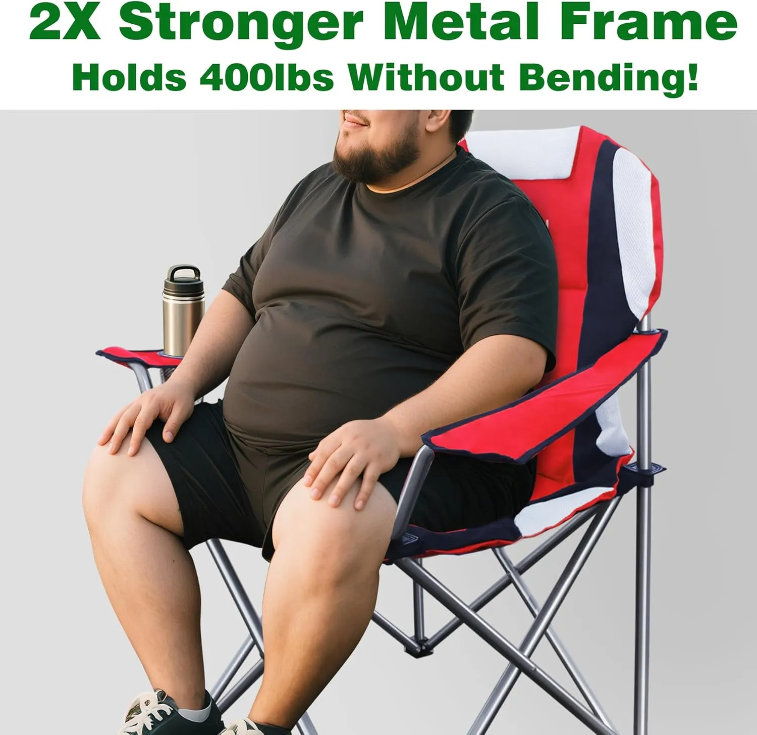 Camabel Folding Camping Chairs 400 LBS Oversized Heavy Duty Padded Beach Chair Portable Outdoor Lawn Chairs with Cup Holder Carry Bag for Sporting Hiking Picnics Fishing Red