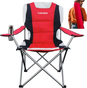 Camabel Folding Camping Chairs 400 LBS Oversized Heavy Duty Padded Beach Chair Portable Outdoor Lawn Chairs with Cup Holder Carry Bag for Sporting Hiking Picnics Fishing Red