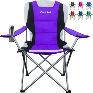 Camabel Folding Camping Chairs 400lbs Extra Large Outdoor Lawn Chair Padded Sports Lightweight Portable Chairs for Beach Hiking Fishing Picnic BBQ with Cup Holder and Storage Bag Purple