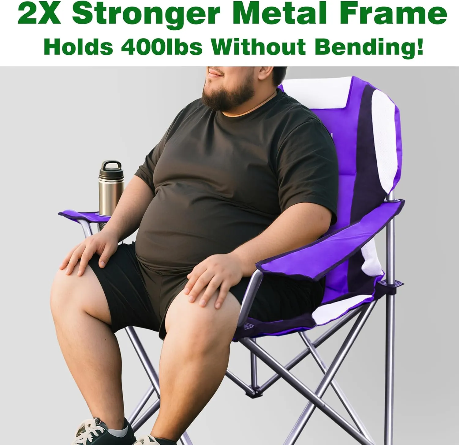 Camabel Folding Camping Chairs 400lbs Extra Large Outdoor Lawn Chair Padded Sports Lightweight Portable Chairs for Beach Hiking Fishing Picnic BBQ with Cup Holder and Storage Bag Purple