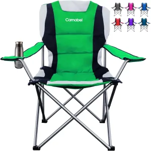 Camabel Folding Camping Chairs Hold Up 400lbs Extra Large Outdoor Lawn Chair Padded Sports Chair Lightweight Chairs for Beach Hiking Fishing BBQ Spectator with Storage Bag and Cup Holder Green