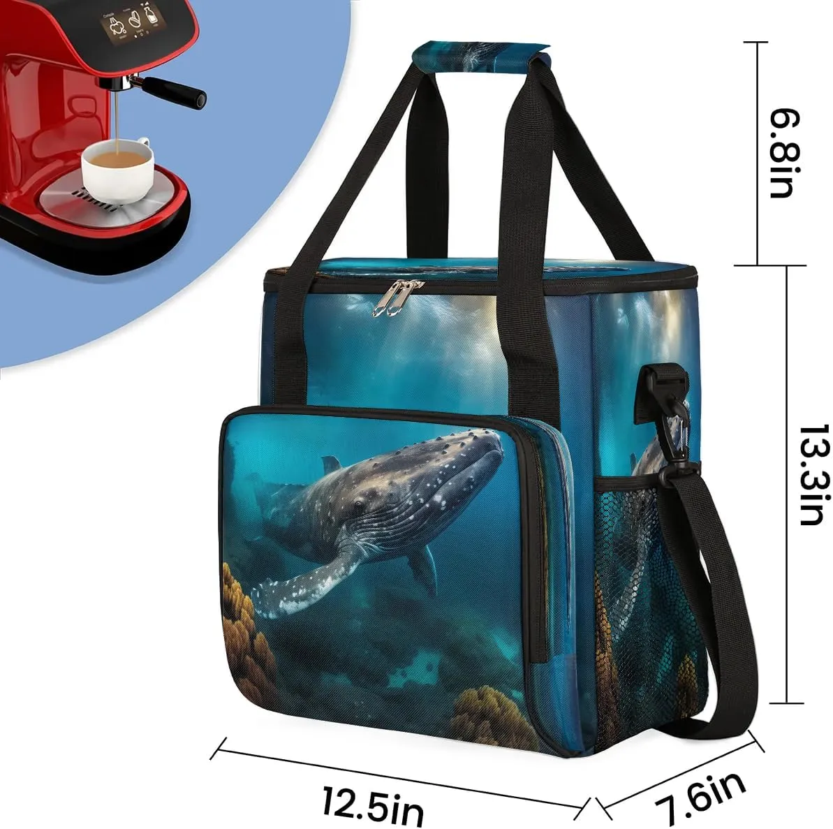 cfpolar Whale Of Reefs Islands Coffee Maker Storage Bag, Travel Coffee Maker Carrying Storage Tote Bag Compatible with K-Mini or K-Mini Plus, Dustproof Tote Bag with Shoulder Strap for Women Men