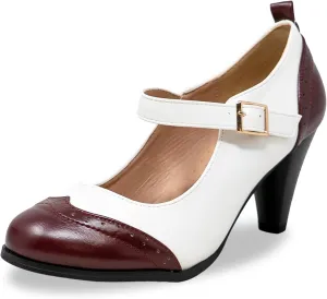 Chase & Chloe Women's Round Toe Two Tone Mary Jane Pumps
