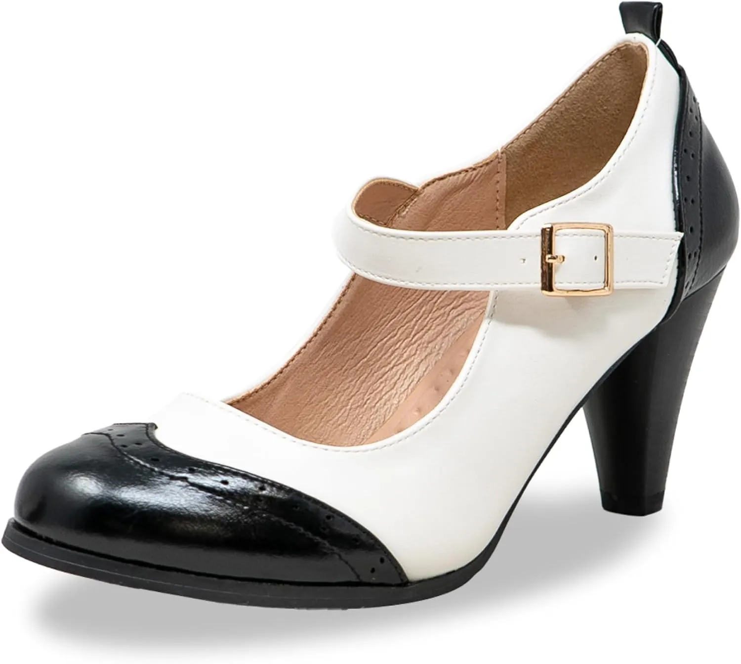 Chase & Chloe Women's Round Toe Two Tone Mary Jane Pumps