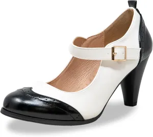 Chase & Chloe Women's Round Toe Two Tone Mary Jane Pumps