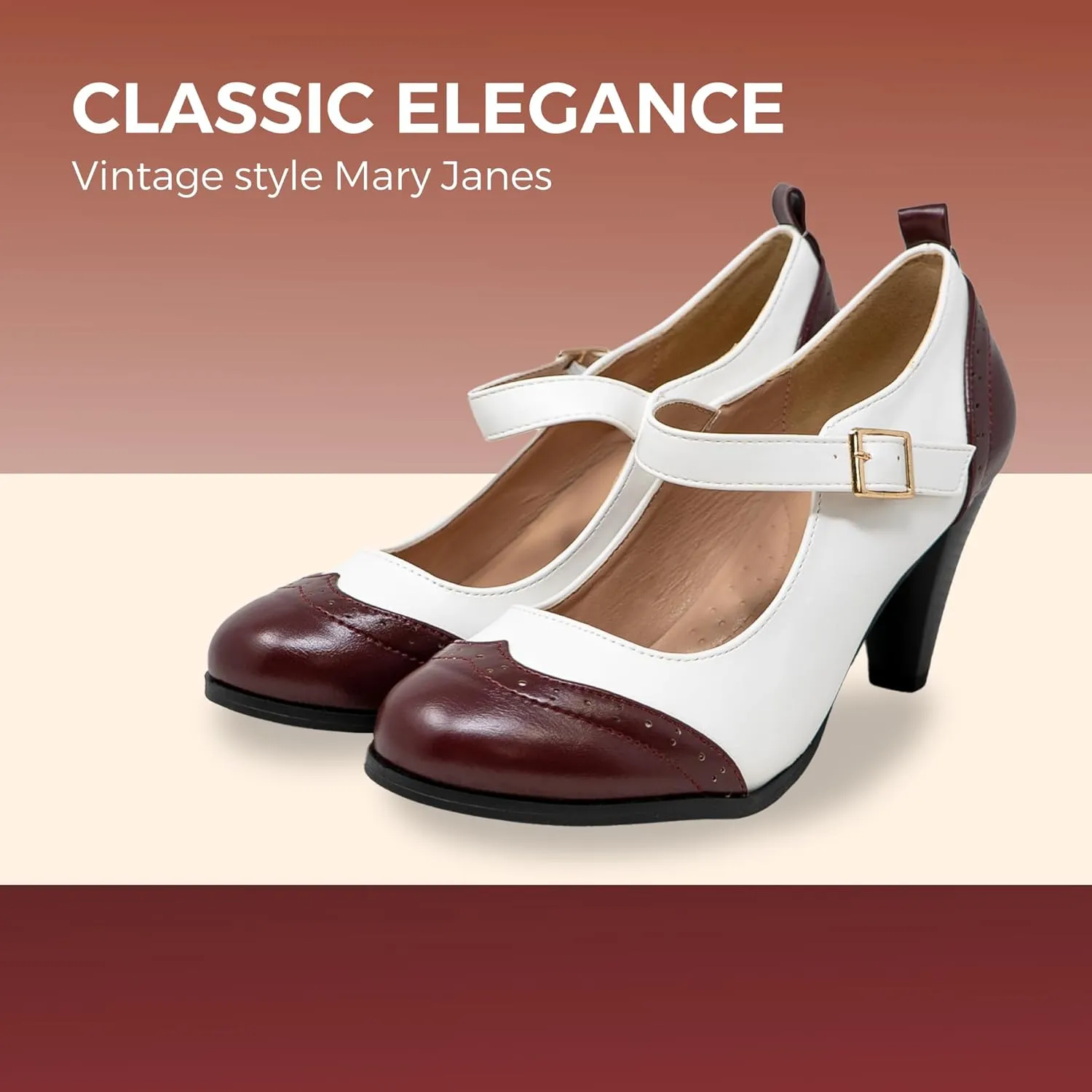 Chase & Chloe Women's Round Toe Two Tone Mary Jane Pumps