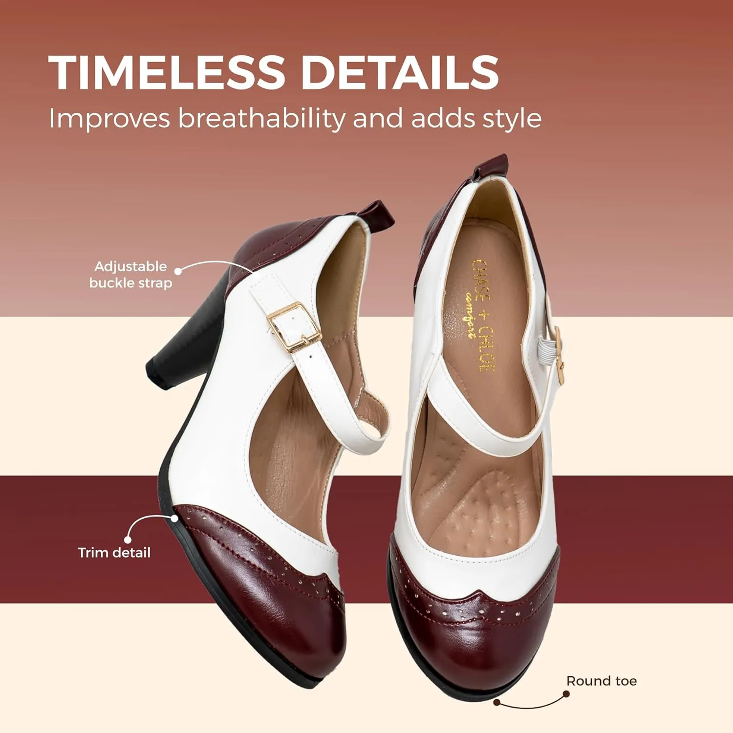 Chase & Chloe Women's Round Toe Two Tone Mary Jane Pumps