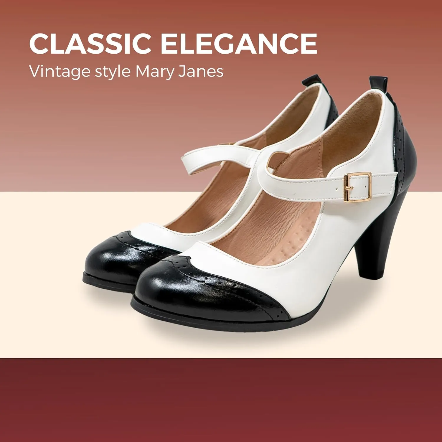 Chase & Chloe Women's Round Toe Two Tone Mary Jane Pumps