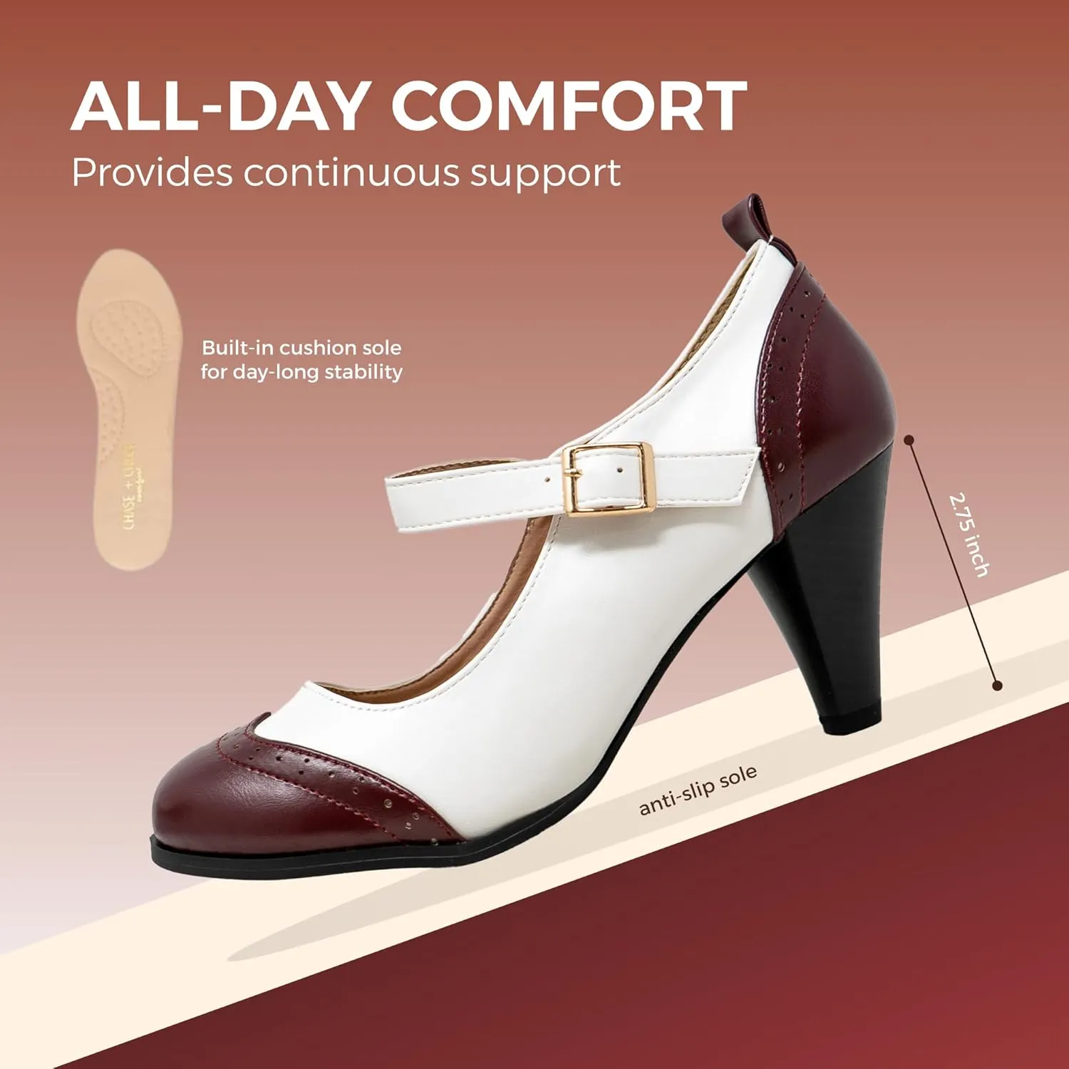 Chase & Chloe Women's Round Toe Two Tone Mary Jane Pumps