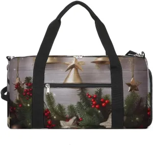 Christmas Tree And Bells Barrel Gym Bags for Men And Women, Duffle Bag for Travel Sports Bag Camping Weekend Carry on Overnight Duffel Bag with Shoulder Strap