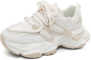 Chunky White Platform Sneakers for Women Fashion Casual Thick Dad Shoes Comfortable Preppy Walking Sport Lace Up