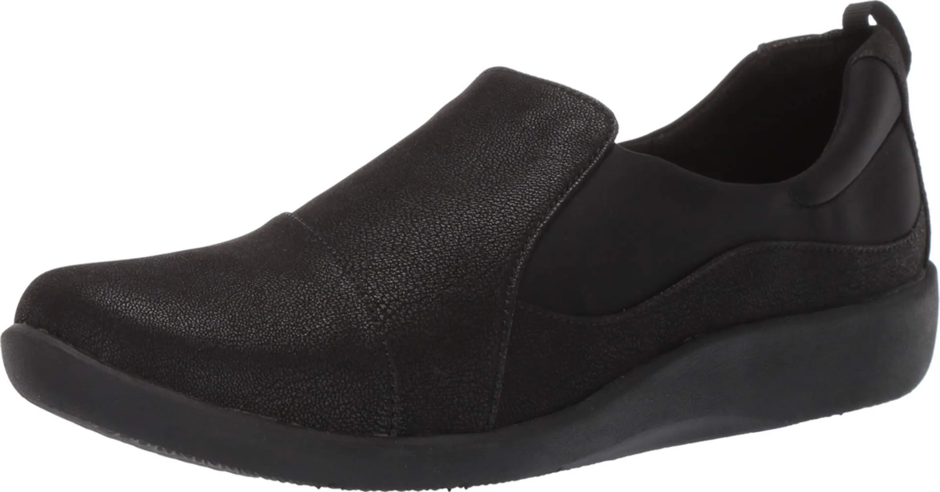 Clarks womens Sillian Paz Slip On Loafer, Black Synthetic Nubuck, 6.5 Wide US
