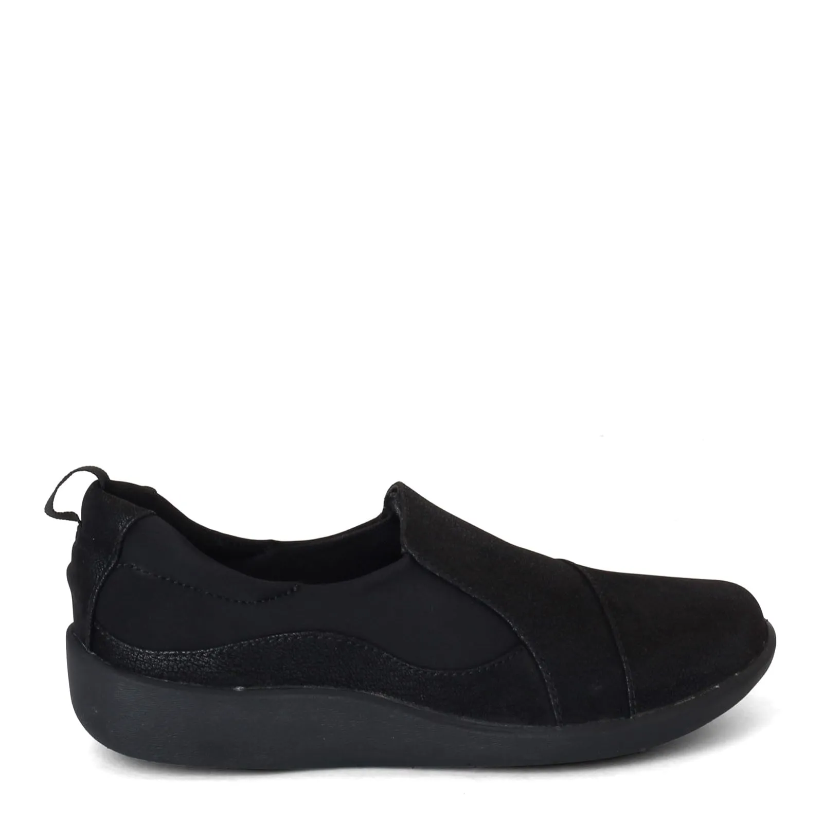 Clarks womens Sillian Paz Slip On Loafer, Black Synthetic Nubuck, 6.5 Wide US