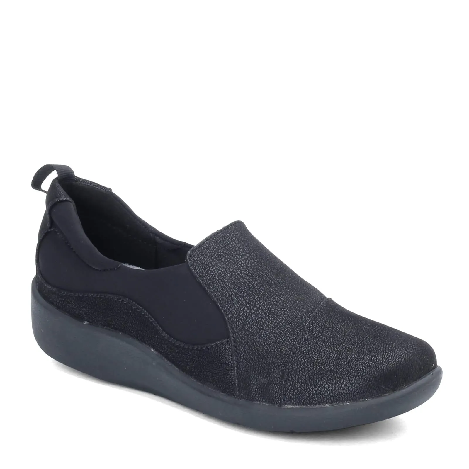 Clarks womens Sillian Paz Slip On Loafer, Black Synthetic Nubuck, 6.5 Wide US
