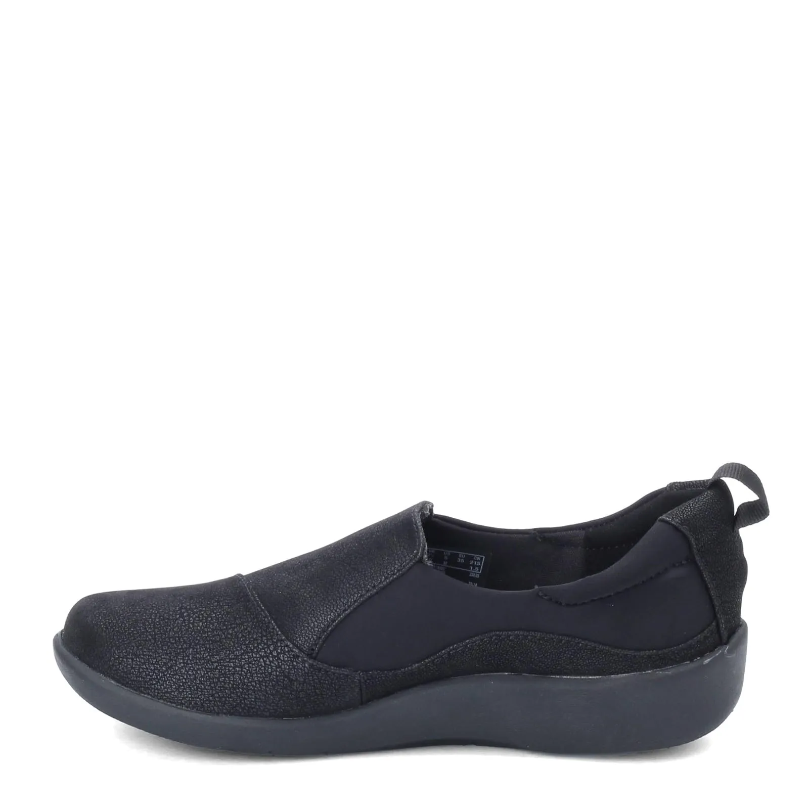 Clarks womens Sillian Paz Slip On Loafer, Black Synthetic Nubuck, 6.5 Wide US