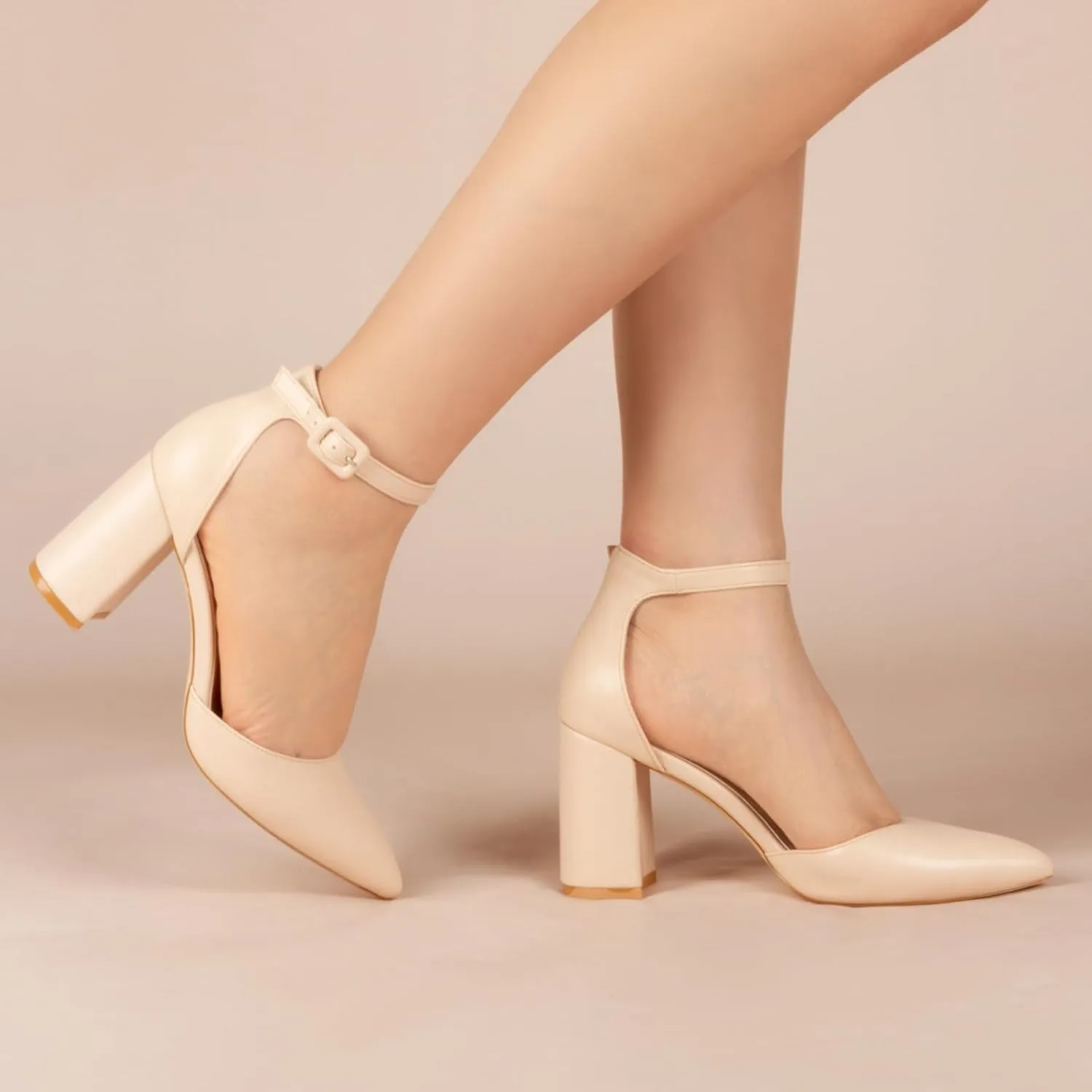 Closed Toe Heels Pumps Women High Block Chunky Heeled Pointed Toed Ankle Strap Pump Shoes Office Wedding Casual Dance Glitter Pumps Shoes for Lady Size 6-10