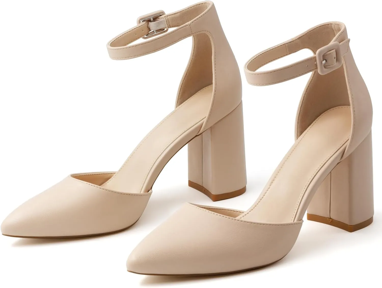 Closed Toe Heels Pumps Women High Block Chunky Heeled Pointed Toed Ankle Strap Pump Shoes Office Wedding Casual Dance Glitter Pumps Shoes for Lady Size 6-10