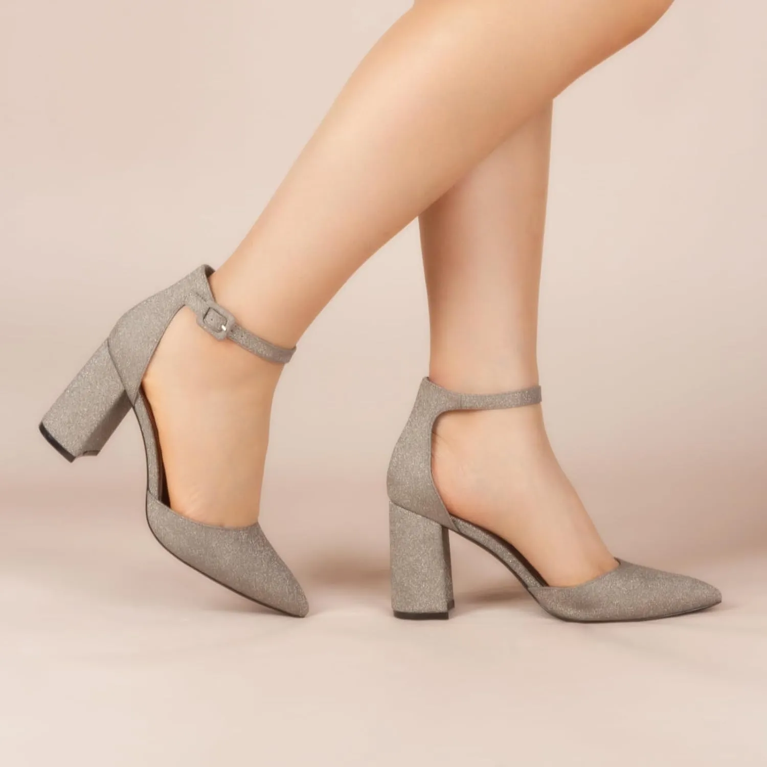 Closed Toe Heels Pumps Women High Block Chunky Heeled Pointed Toed Ankle Strap Pump Shoes Office Wedding Casual Dance Glitter Pumps Shoes for Lady Size 6-10