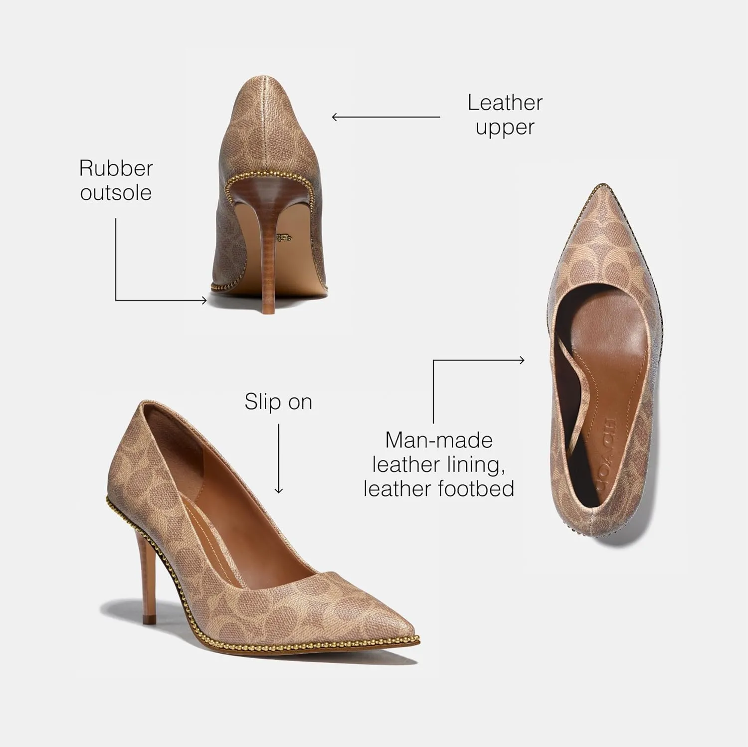 Coach Women's Waverly Pump, Tan Coated Canvas, 8