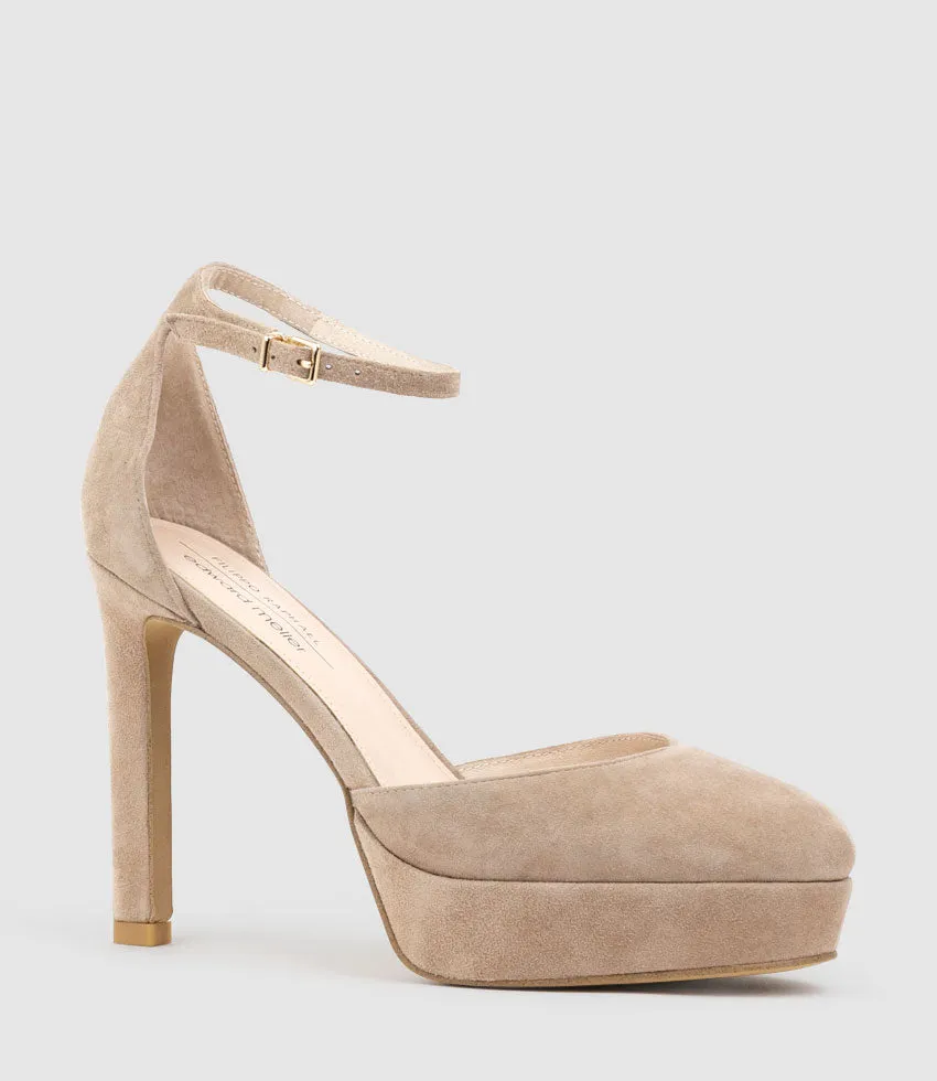 CODY110 DOrsay Platform Pump in Nude Suede